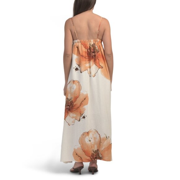 CYNTHIA ROWLEY Brown/orange Linen Blend Sleeveless Maxi Dress - Picture 2 of 2